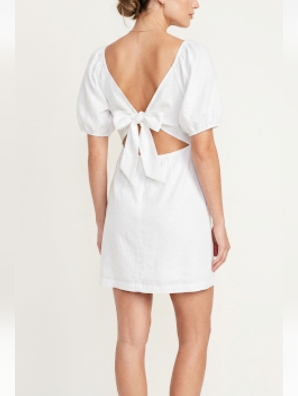 Old Navy Dress Size XXL White Puff Sleeve Tie Back Cut-Out Mini Swing Size XL - Picture 2 of 8